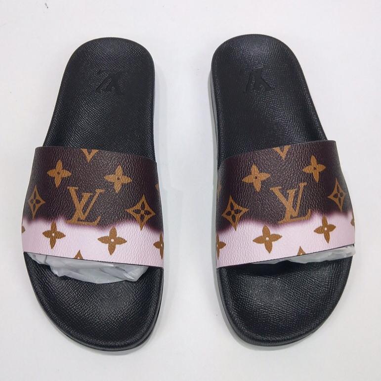 LV Louis Vuitton new letter printing gradient color men and women casual sandals beach slippers Shoe