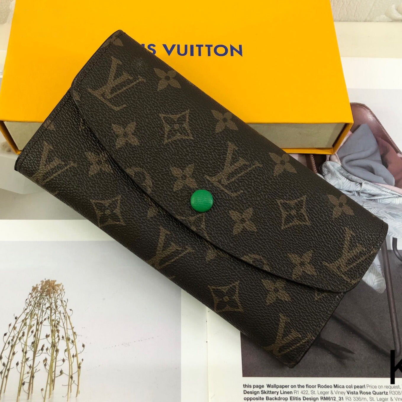 LV Louis Vuitton Classic Letter Print Button Flap Long Wallet Clutch Bag