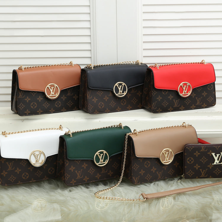 LV Louis Vuitton Sale Letter Print Patchwork Color Two Piece Shoulder Bag Crossbody Bag Long Wallet