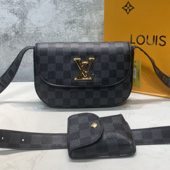 LV Louis Vuitton Classic Full Letter Two-piece Crossbody Bag Shoulder Bag Key Case Coffee tartan