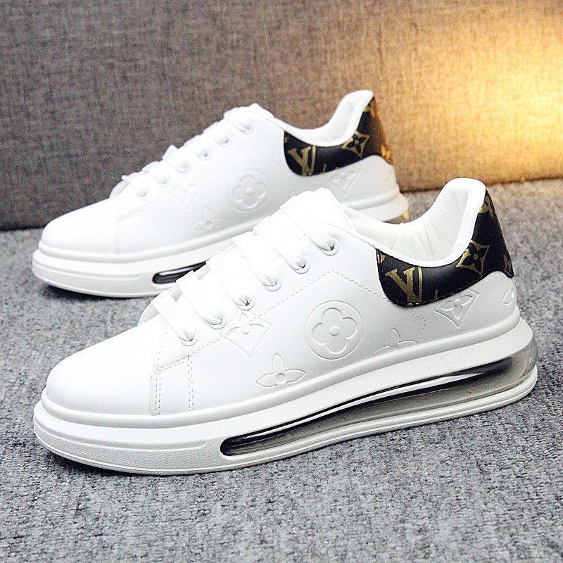 LV Louis Vuitton Embossed Letter Air Cushion Casual White Shoes Men's and Women's Sports Sho