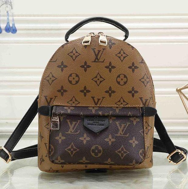 LV Louis Vuitton Women Casual School Bag Cowhide Leather Backpack from