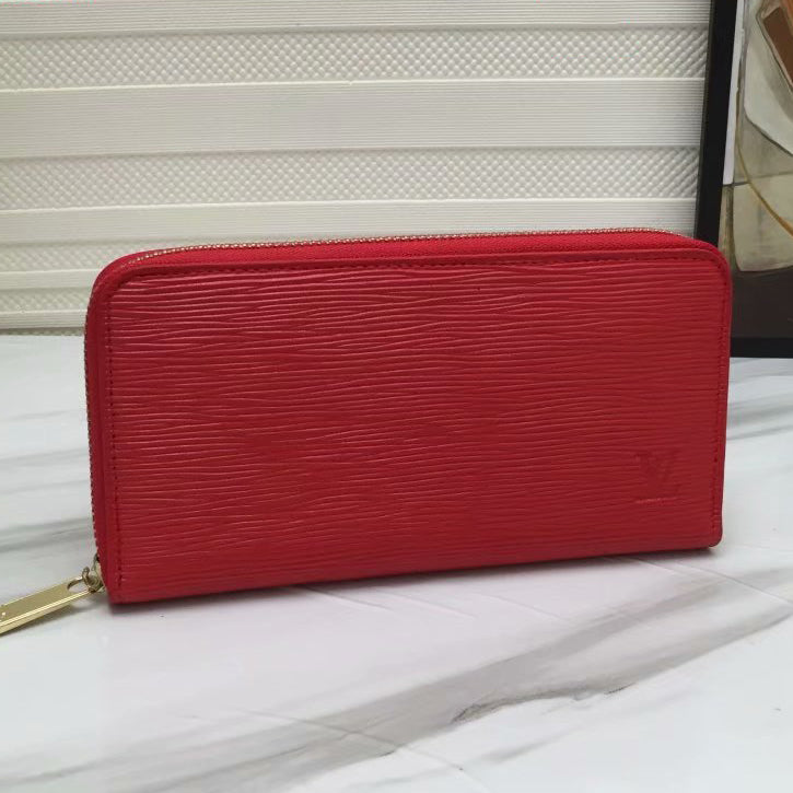 LV Louis Vuitton water ripple solid color zipper wallet ladies long clutch Bag Red