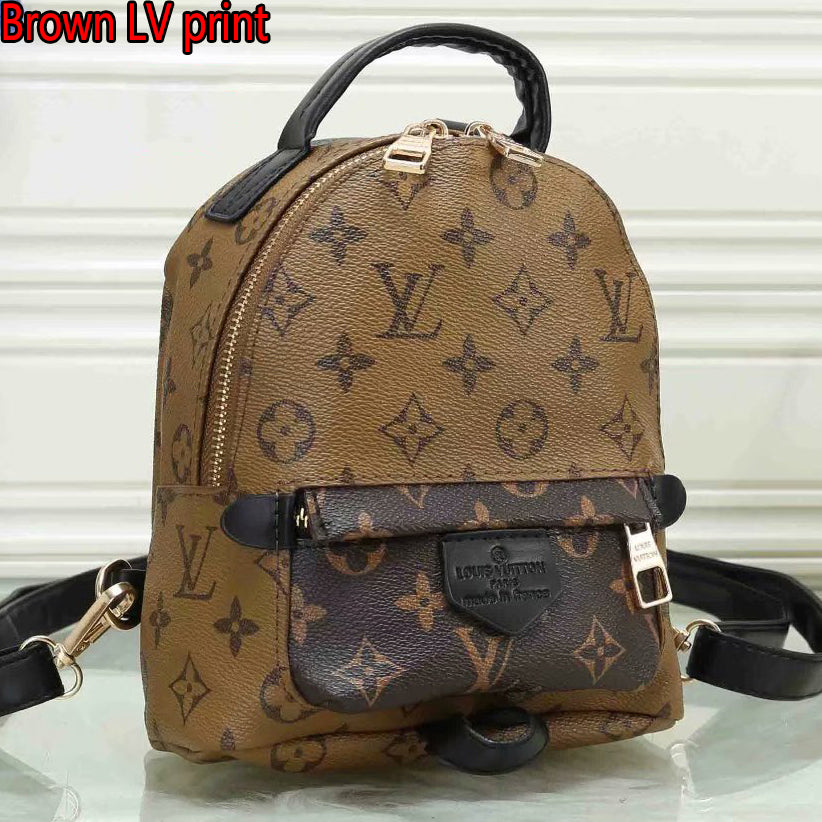 LV Louis Vuitton new letter print double-layer zipper backpack school bag Daypack Brown LV print