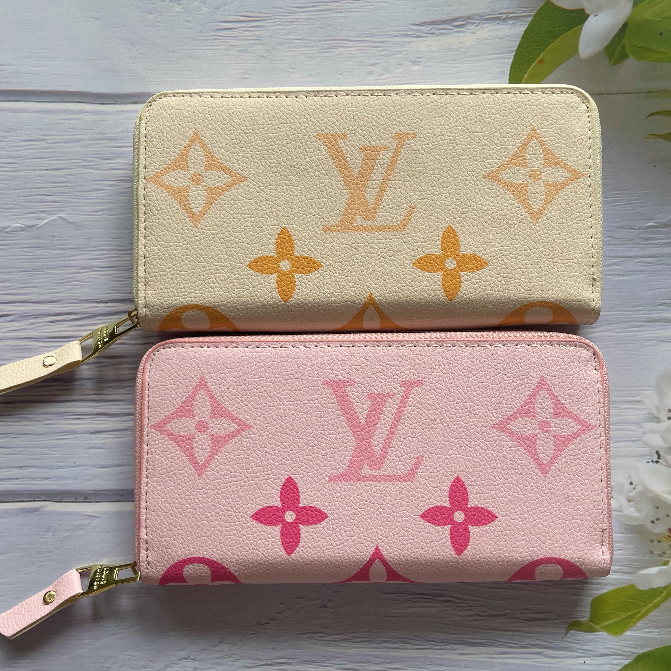 LV Louis Vuitton printed letters long clutch zipper wallet Bag Pink