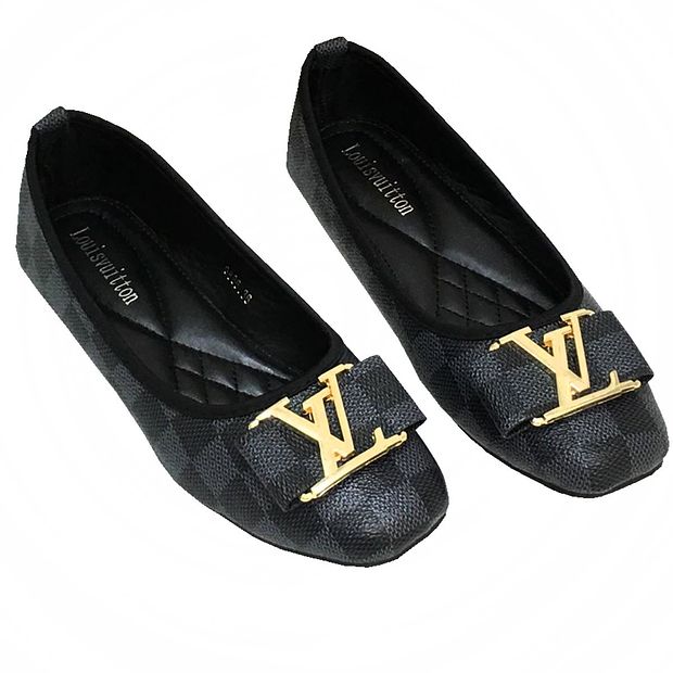 LV Louis Vuitton Classic Leather Plaid Printed Flat Shoes Fashio