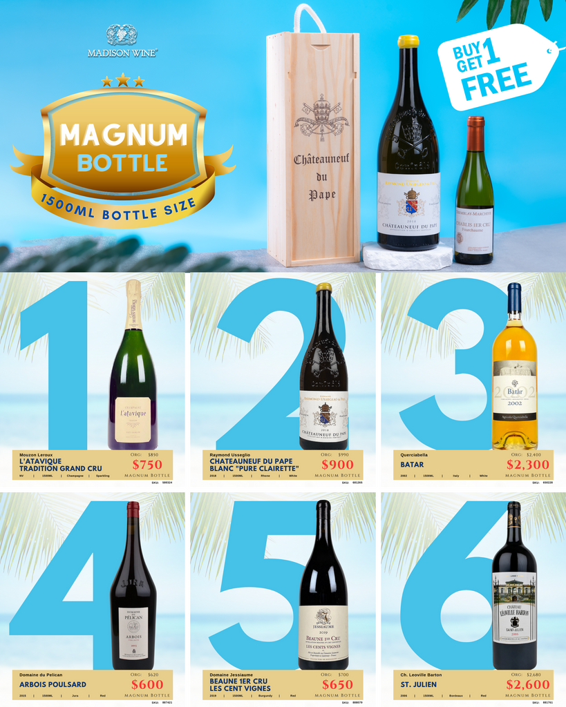 Buy 1 magnum bottle (1500ML).   Get 1 half bottle(375ML) free*.