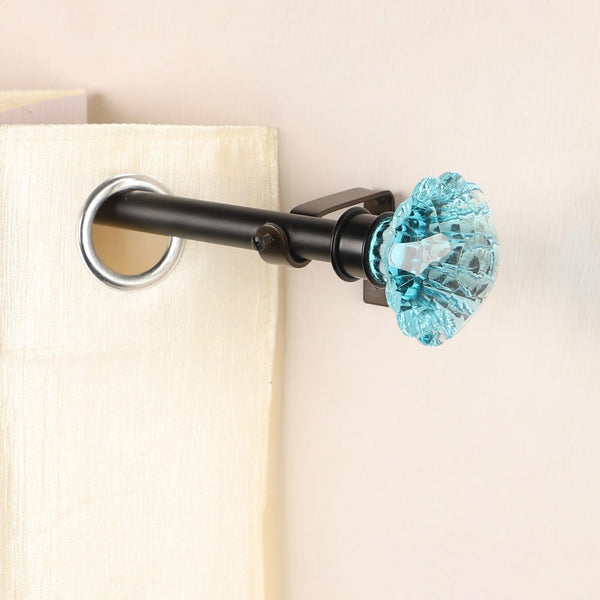 Blue Bloom Finial Extendable Double Curtain Rod Black 19MM