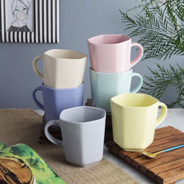 Set Of 6 Multi Pastel Mugs 150ml Stoneware Hot Drink Coffee Tea