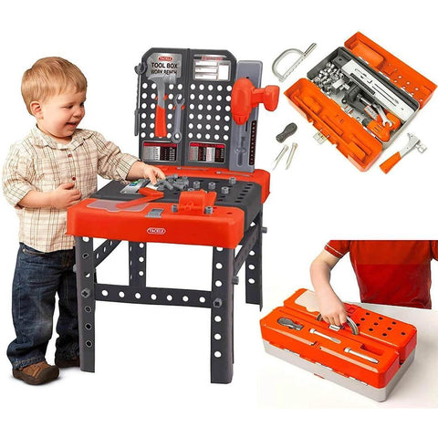 kids 2 in 1 portable tool bench carry case toy building construction workbench play set