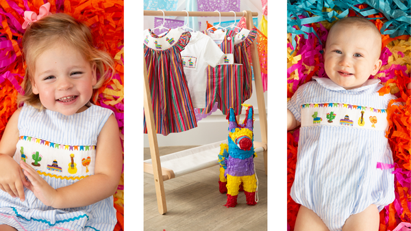 Ann + Reeves fiesta outfits with smocked pinatas, cacti, sombreros and maracas