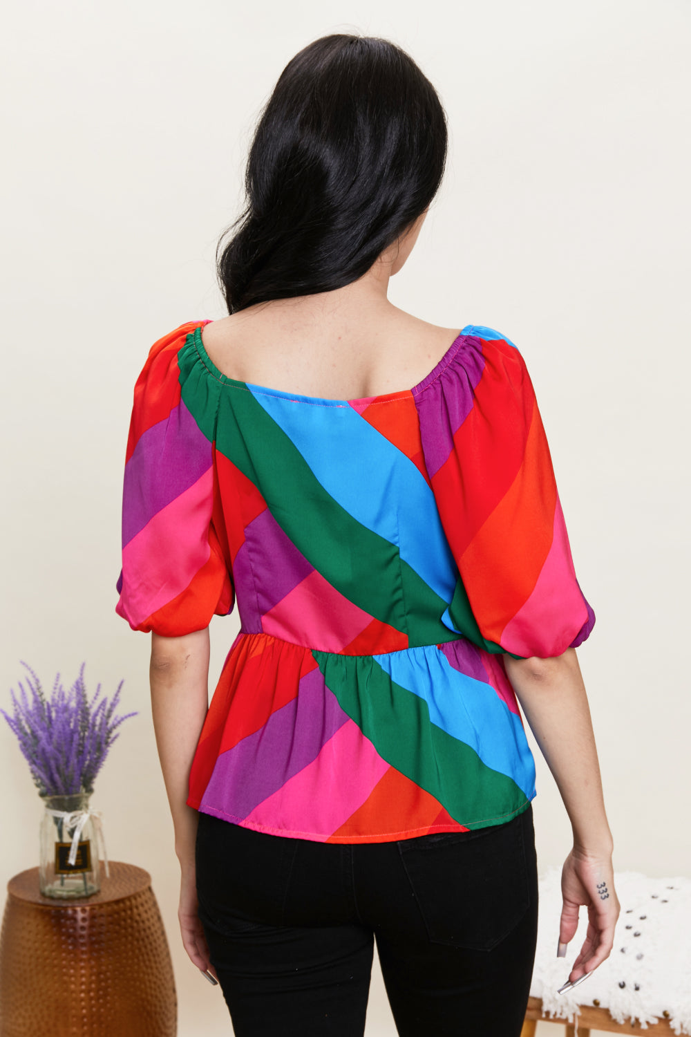 Skies Are Blue Colorful Day Full Size Color Block Peplum Top