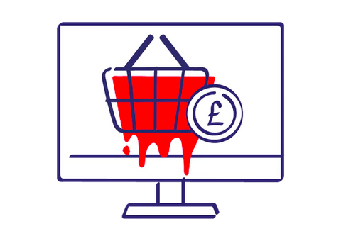 icon of a computer screen shopping basket