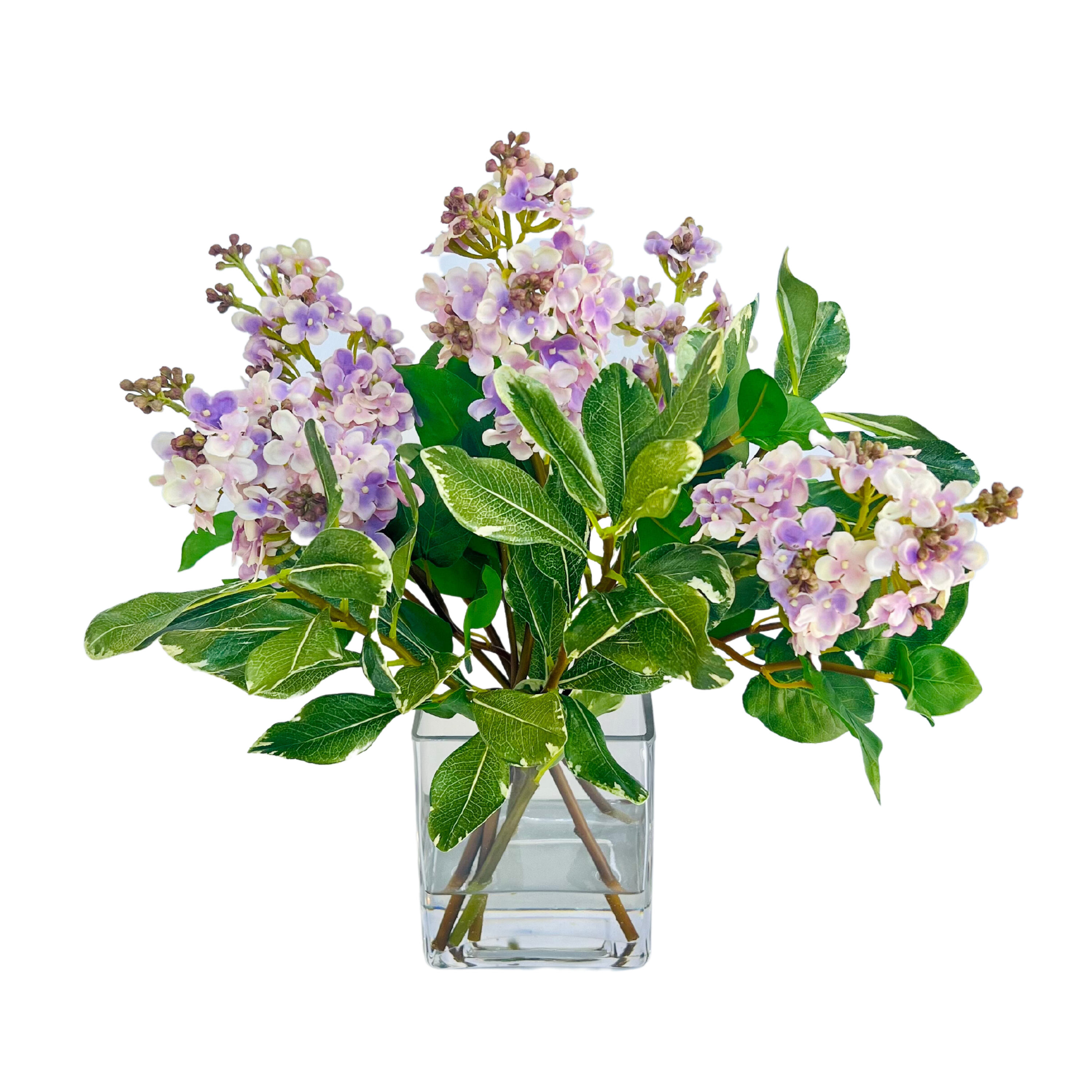 Image of Faux Lilac Flower Arrangement Centerpiece - 15"