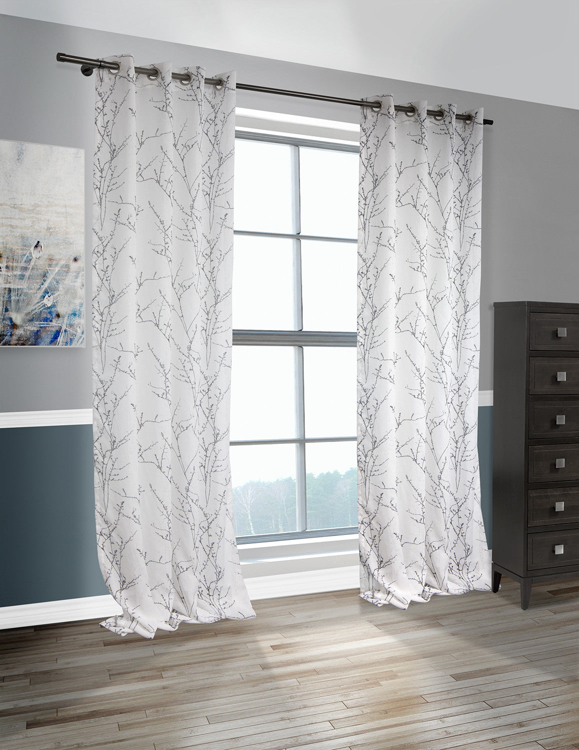 LITEOUT - SIMON BRANCH PRINTED SHEER CURTAIN PANEL (PAIR ...