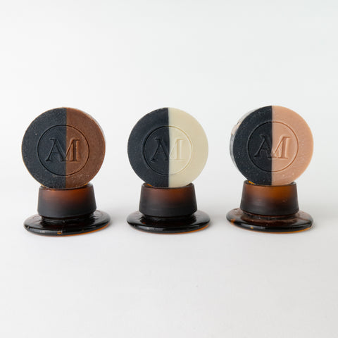 Three two-tone cold-processed soaps by Ash & Mill