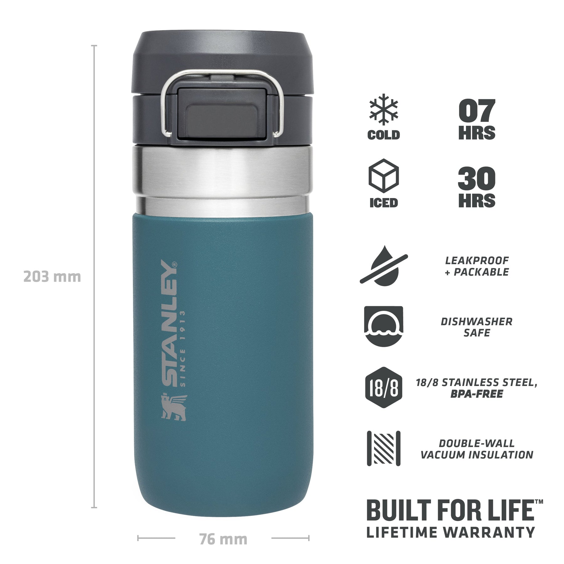 1.2L 304 Stainless Steel Double-Layer Vacuum Flask Water Bottle Travel Mug Vacuum Insulated Bottle, Size: 30.5, Black