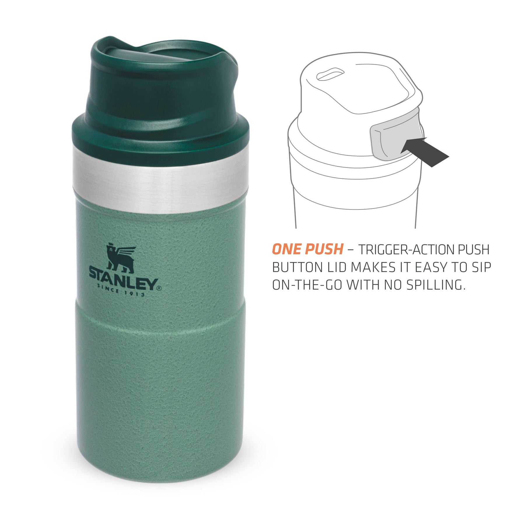 STANLEY 25 oz Hammertone Green Double Wall Vacuum Insulated Solid Print  Stainless Steel Water Bottle with Wide Mouth Lid 