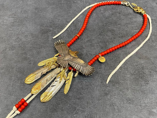 goros eagle and feathers setup with red beads