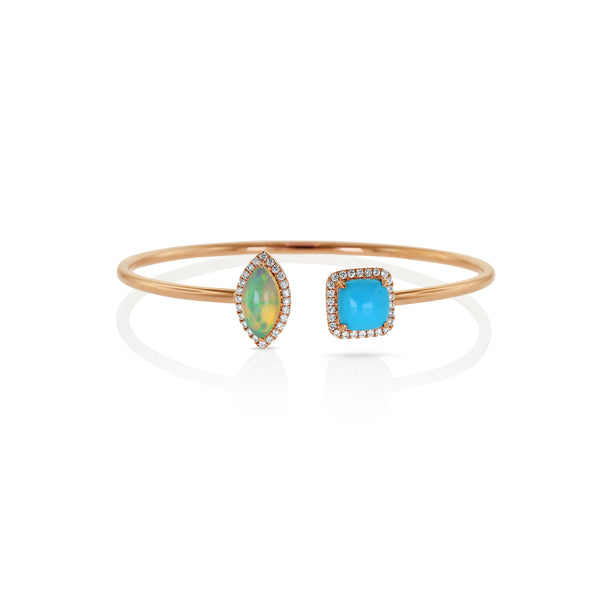 Silver Bangle Rose Gold Plated with Inlay Created Opal