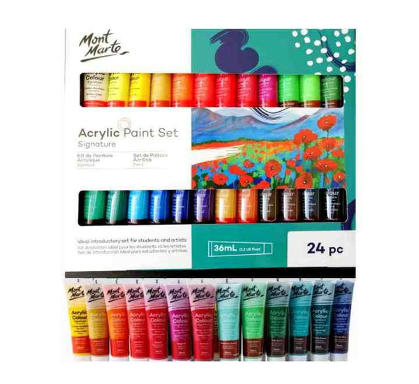 Mont Marte Signature Acrylic Paint Set, 48 Colors x 36 ml, Semi-Matte  Finish, Suitable for Canvas, Wood, MDF, Leather, Air-dried Clay, Plaster