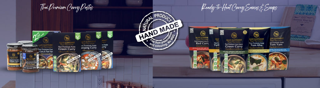 Cook like a Thai Chef at Home with the Blue Elephant Thai Premium range of products. 100% Made in Thailand & All-Natural.