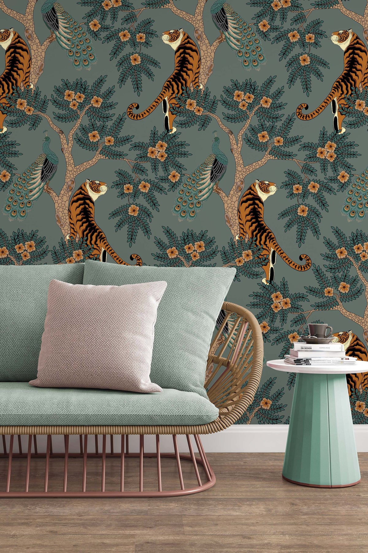 Buy Tiger Botanical Removable Wallpaper Chinoiserie Wallmural Online in  India  Etsy