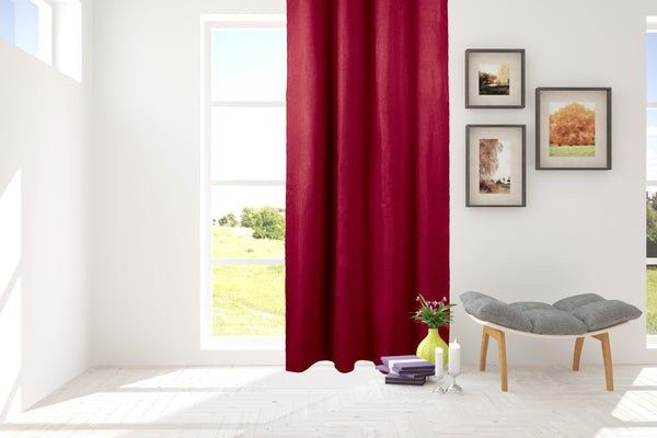 Home Curtains Hudson Woven Check Fully Lined 45w x 72d (114x183cm) Red  Eyelet Curtains (PAIR)