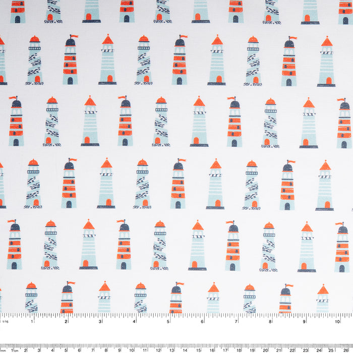 CAMELOT Quilting cotton - Nautical collection - Lighthouse rows - White