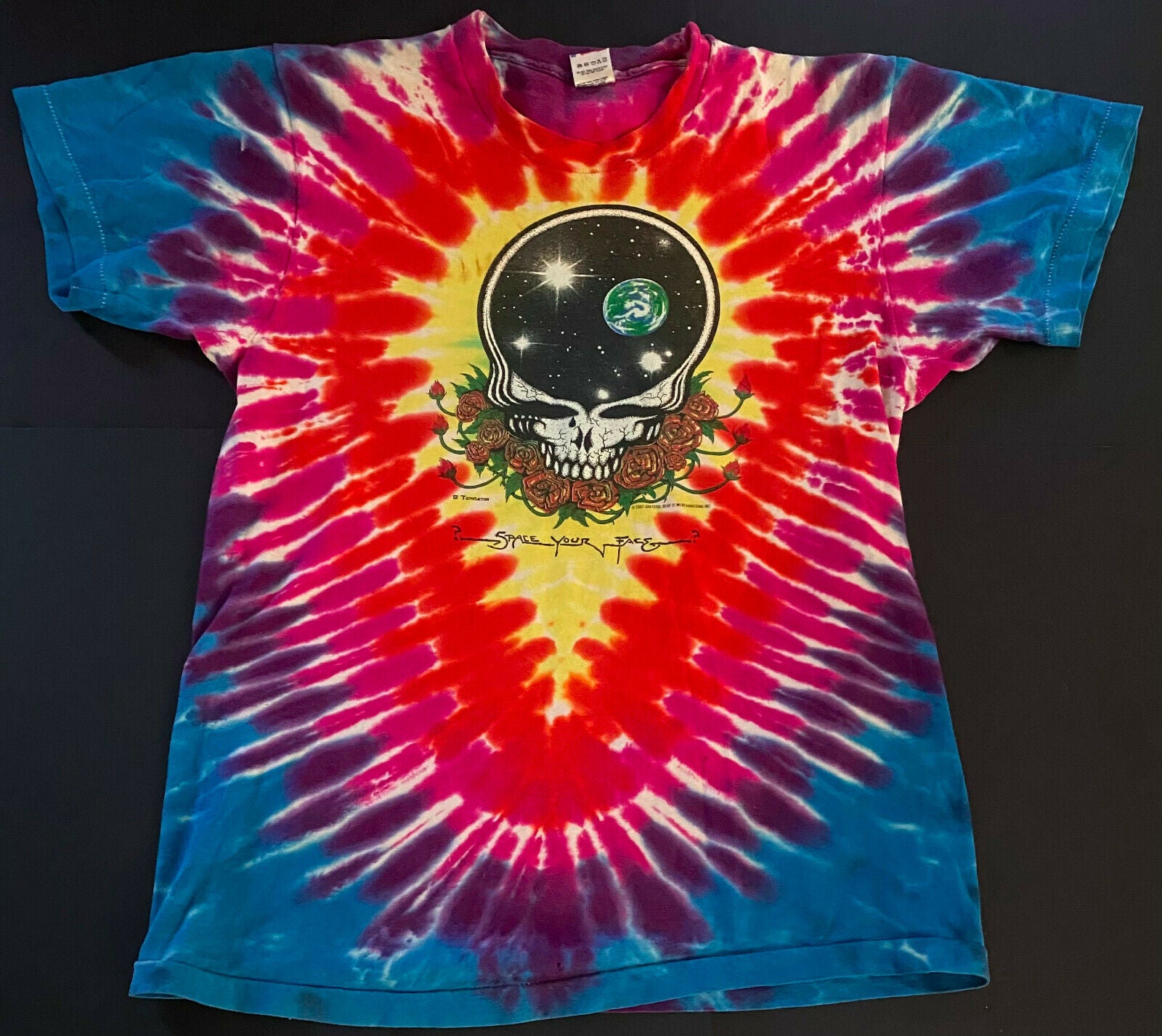 Vintage 1990 Grateful Dead T Shirt Tie Dye Space Your Face 25