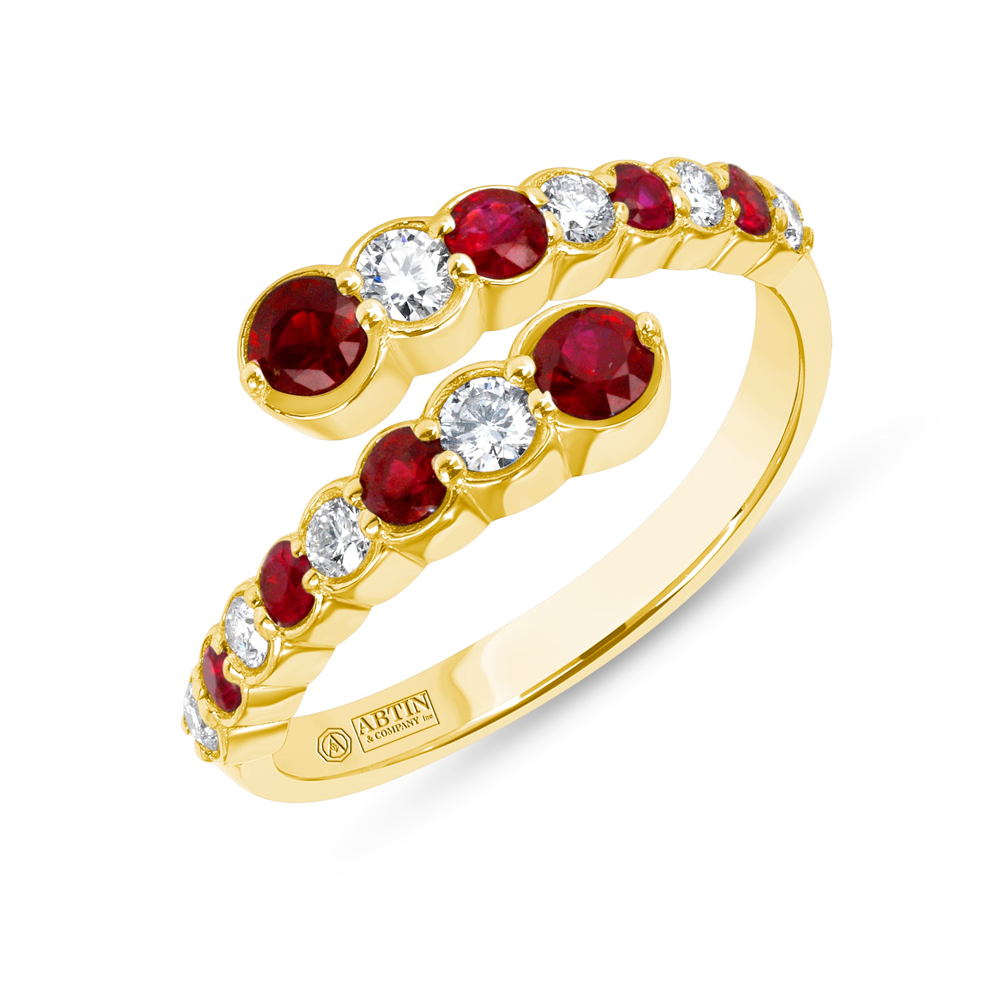 14K Yellow Gold Alternate Diamond & Ruby Bezel Bypass Ring Band