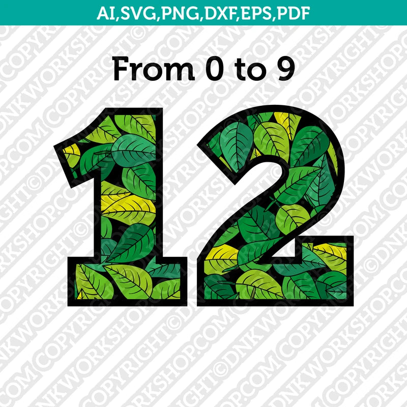 Leaf Leaves Numbers Printable SVG Vector Silhouette Cameo Cricut Cut File Dxf Eps Clipart Png