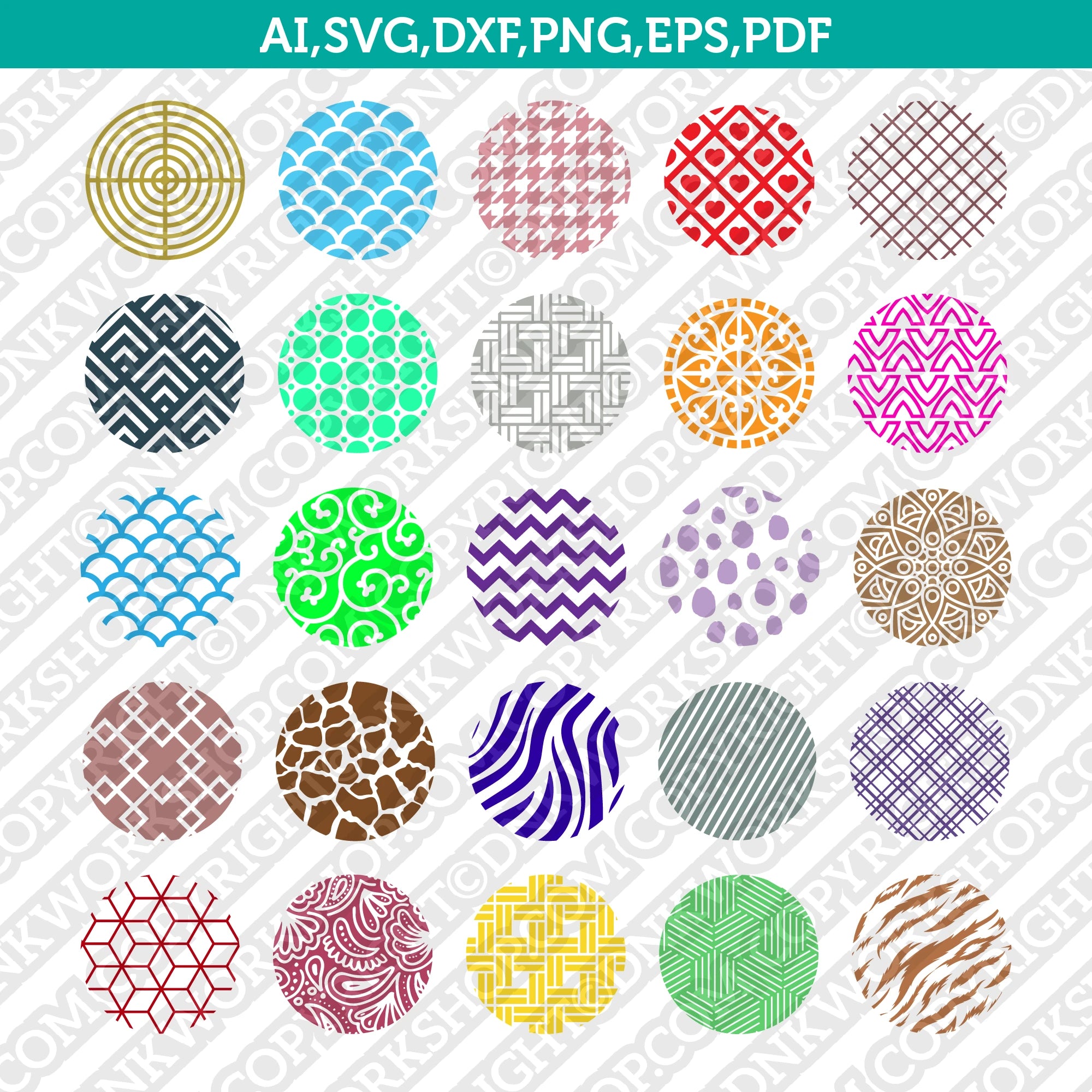 Round Keychain Patterns Backgrounds - 25 Key Ring Patterns SVG (Circle Keychains) Svg/Dxf/Eps/Png/Pdf NS01