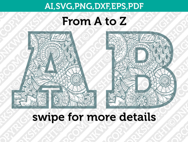 Download Abstract Floral Zentangle Mandala Letters Fonts Alphabet Svg Dnkworkshop