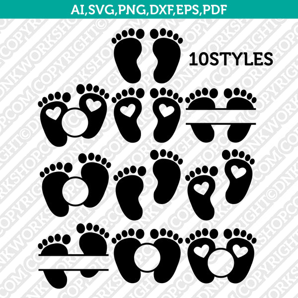 Baby Feet Footprint Split Monogram Frame Svg Vector Cricut Cut File Dnkworkshop