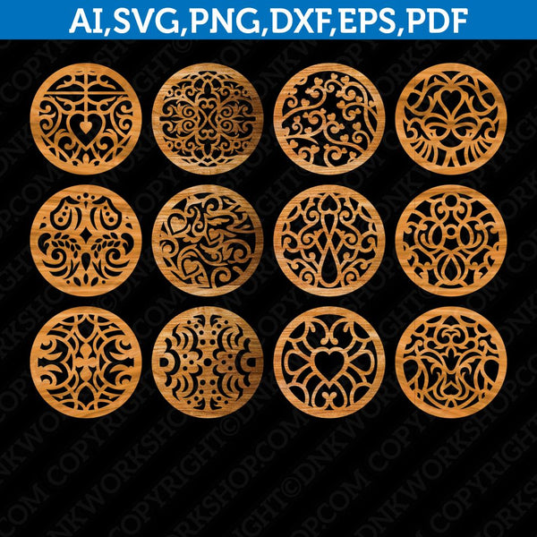 Download 12 Coaster Mandala Ornament Leaf Template Svg Laser Cut File Decorative Panel Cricut Dnkworkshop