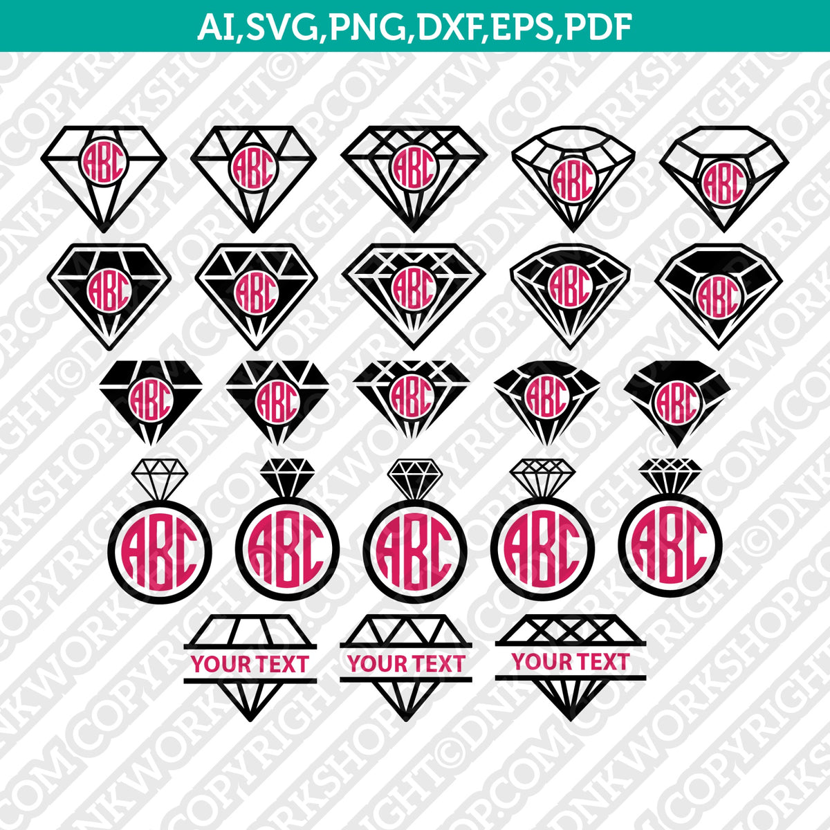 Diamond Split Monogram Frame Crystal SVG Cut File Vector Cricut ...