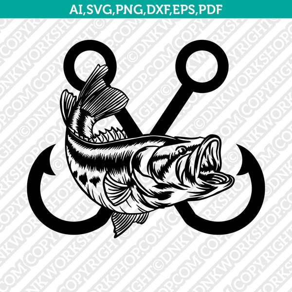 Jumping Bass Fish Hook Fishing SVG Cut File Vector Cricut Clipart ...