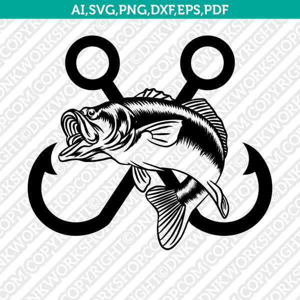 Jumping Bass Fish Hook Fishing SVG Cut File Vector Cricut Clipart ...