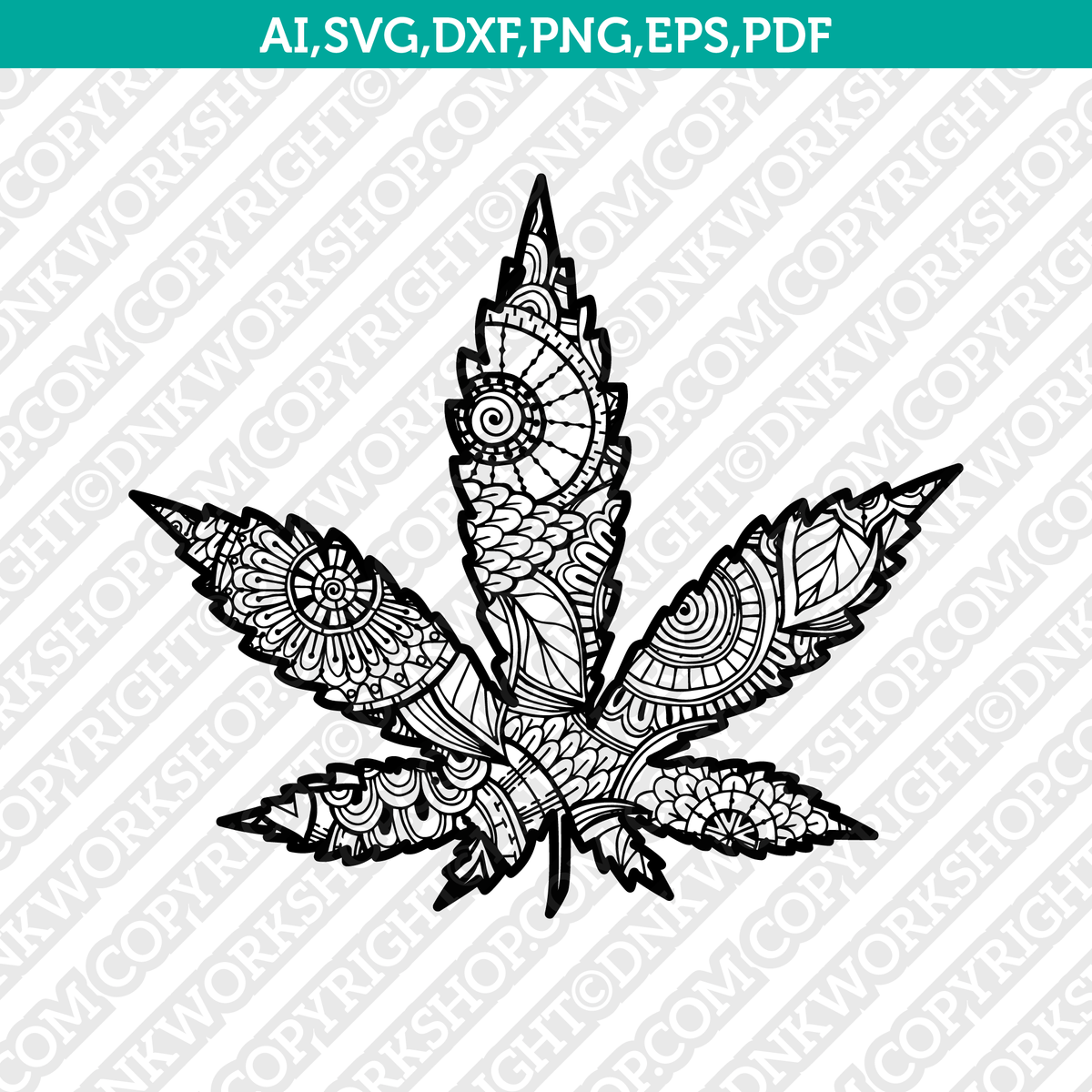 Marijuana Cannabis Leaf Mandala Zentangle SVG Cricut Cut File Clipart ...