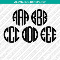Three Letters Round Circle Monogram Font Alphabet Lettering SVG Vector ...