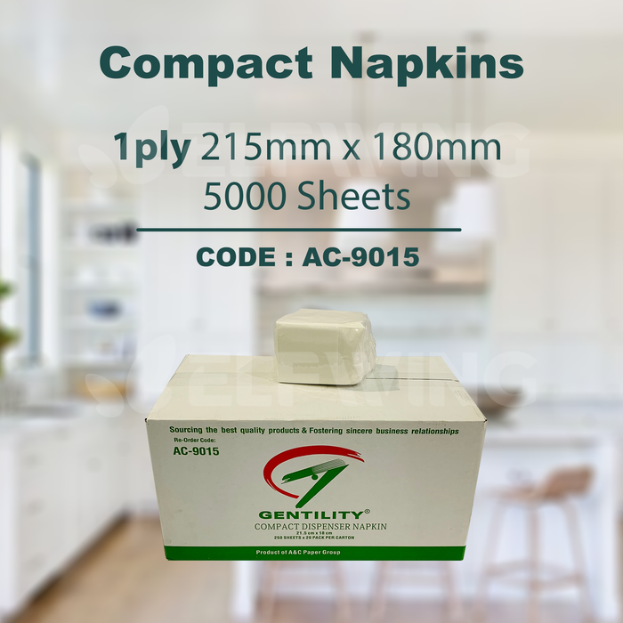 A&C AC-9015 Compact Napkins 1ply 215mm x 180mm 5000 Sheets (White)