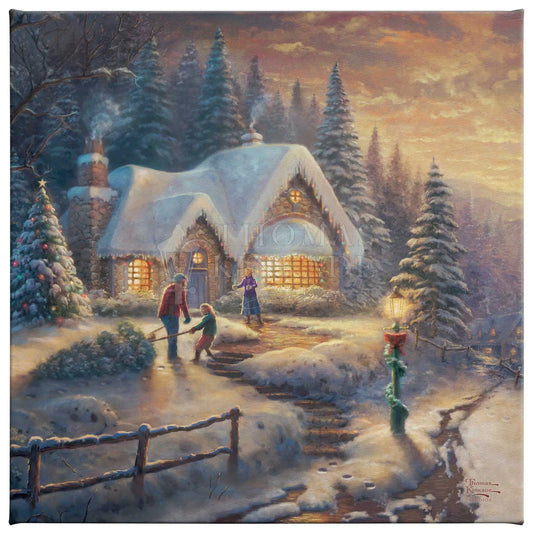 Thomas Kinkade Christmas Lodge 14 x 14 Gallery Wrapped Canvas