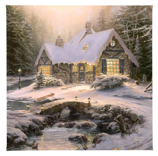 Thomas Kinkade Christmas Lodge 14 x 14 Gallery Wrapped Canvas