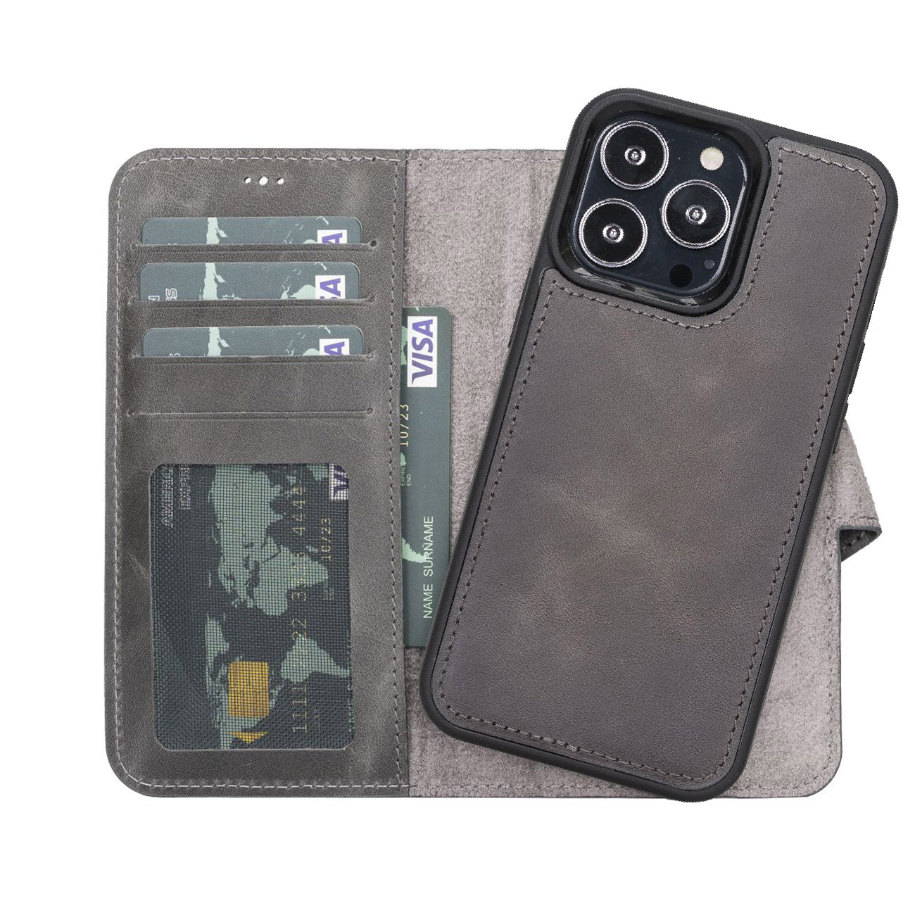 iPhone 13 Pro Max Leather Detachable Wallet Case