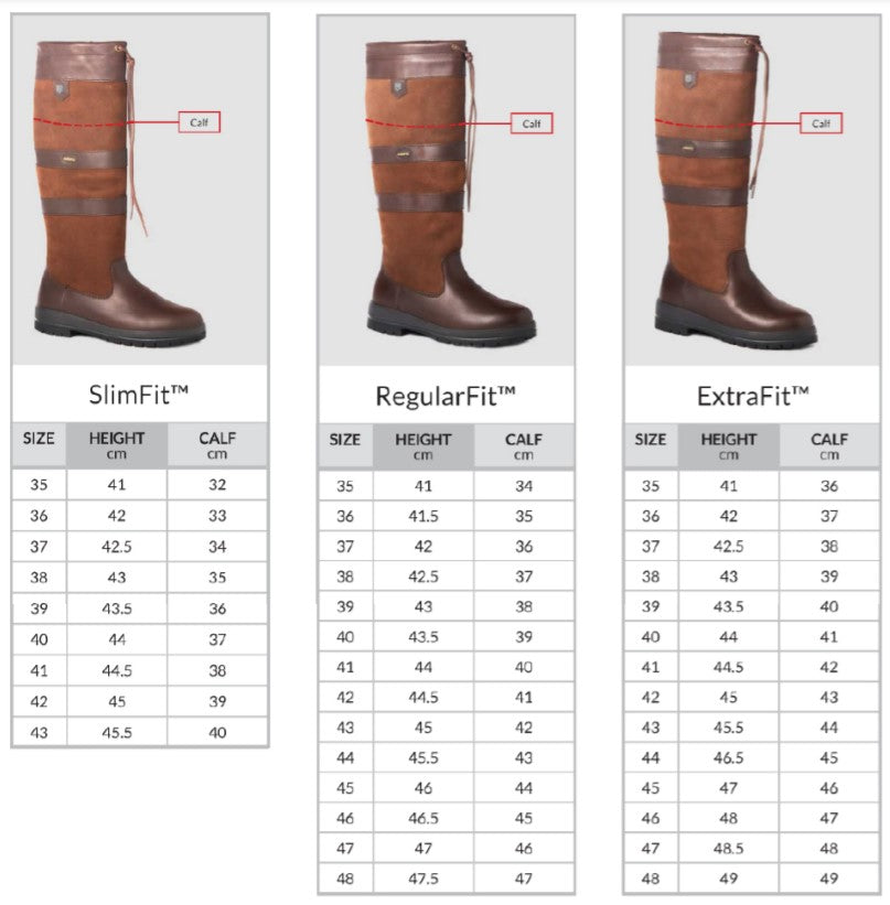 Dubarry General Slimfit Regularfit Extrafit Size Guide