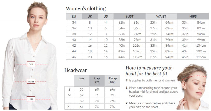 Dubarry Women's Clothing and Headwear Size Guide