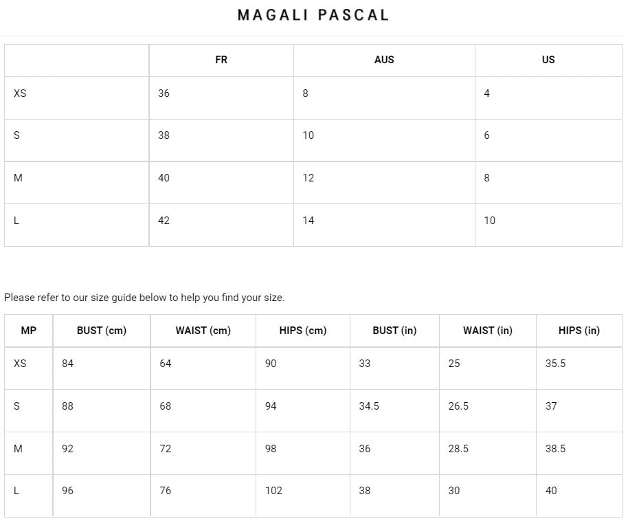 Magali Pascal Size Guide The Woolshed Australia