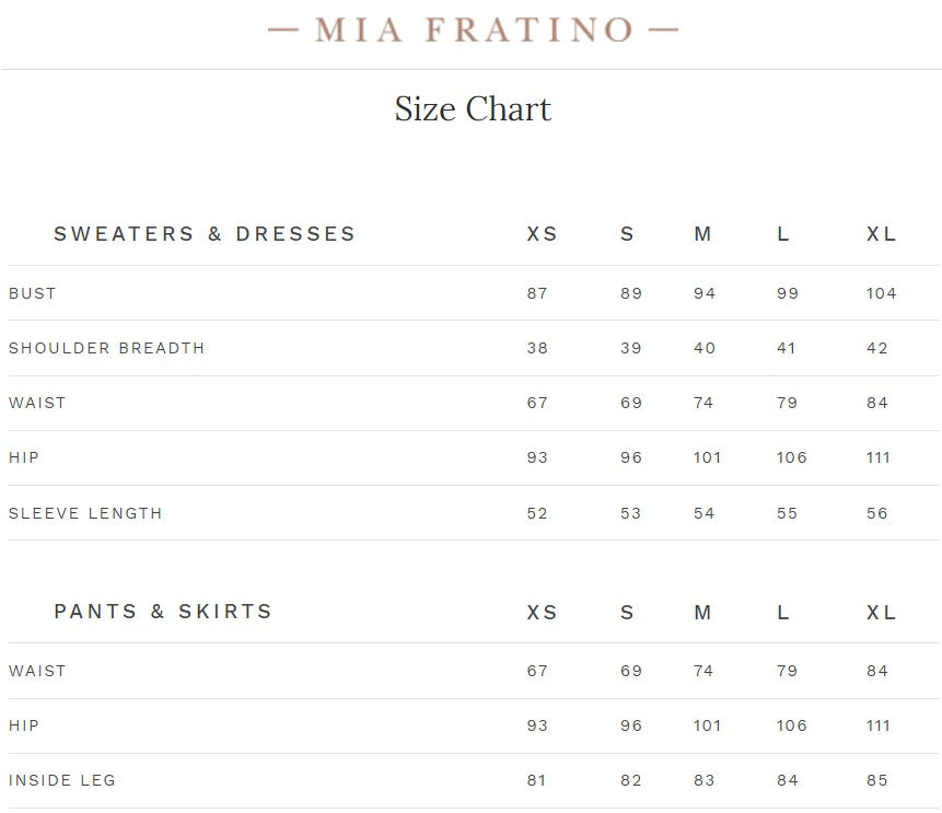 Mia Fratino Size Guide The Woolshed Australia