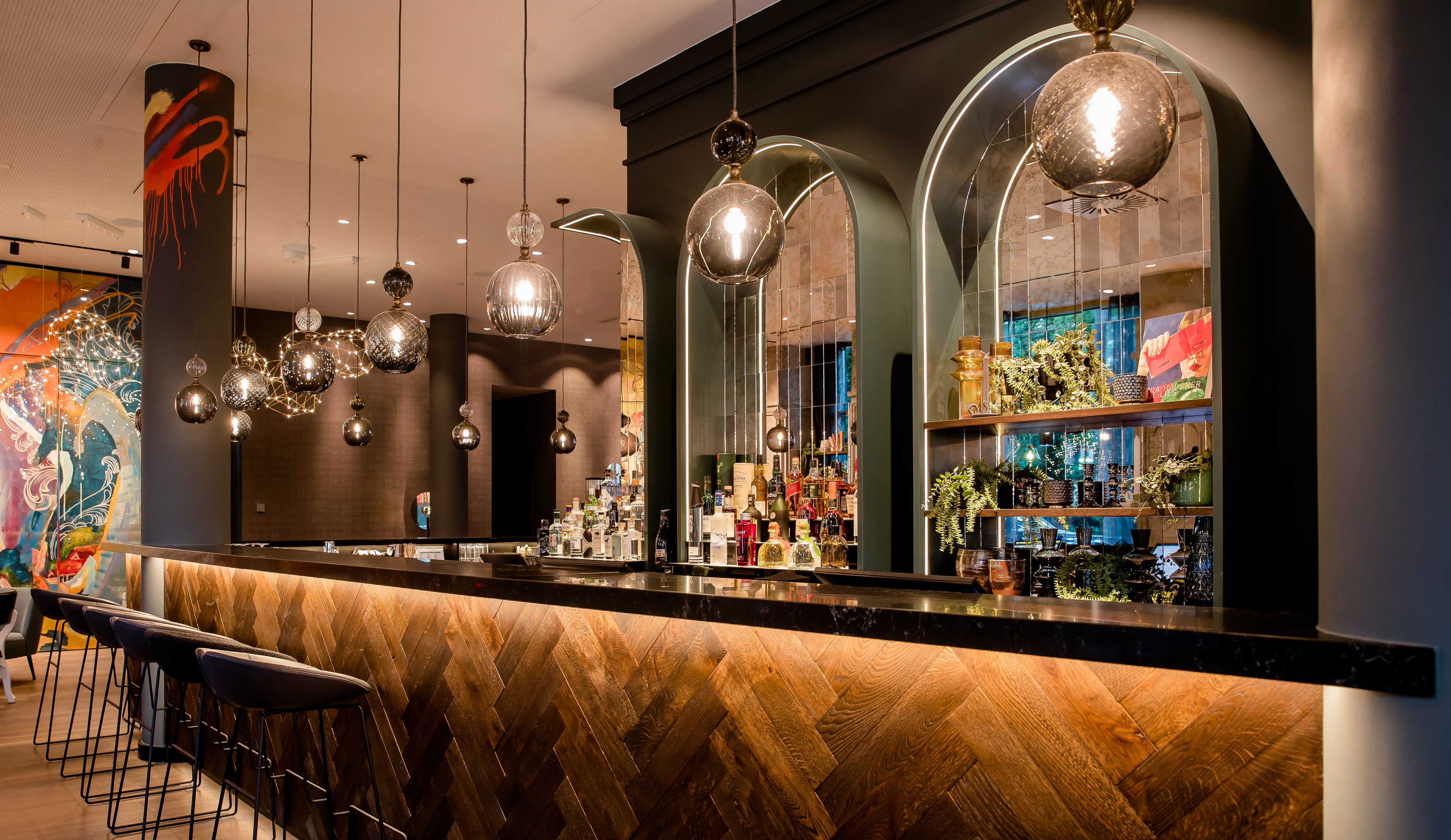 Rothschild &amp; Bickers Standard Pop Pendant over bar at Motel One Graz